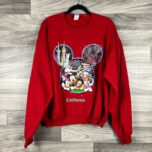 Vintage‎ Disney California Sweatshirt Unisex L Red Pullover Long Sleeve Cotton